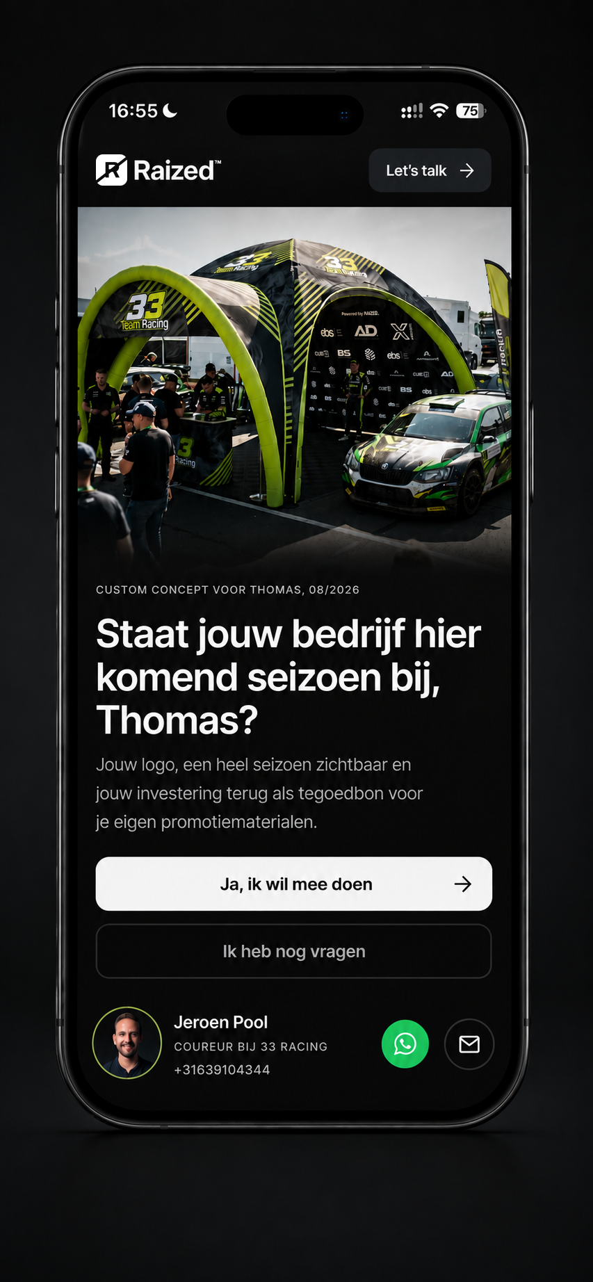Telefoon met de projectpagina