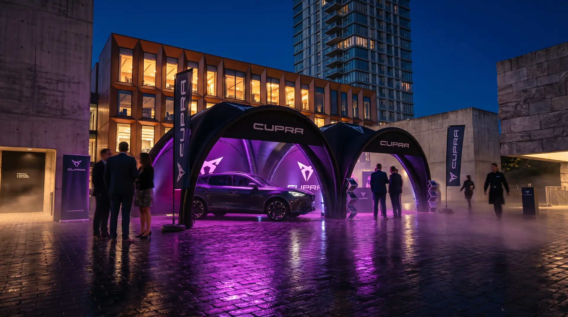 Branded event-setup voor een raceteam